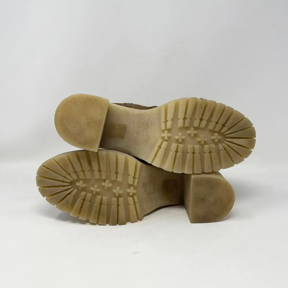 Free People Dylan‎ Lace Up Boot Womens 40/9-9.5 Brown Suede Chunky Mid Calf